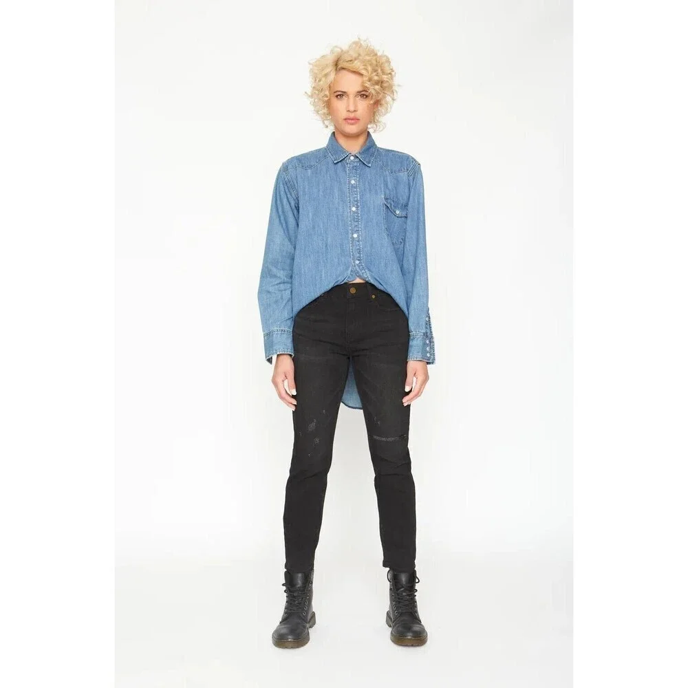 Free People‎ x SANDRINE ROSE Women Black Skinny Distressed Jeans